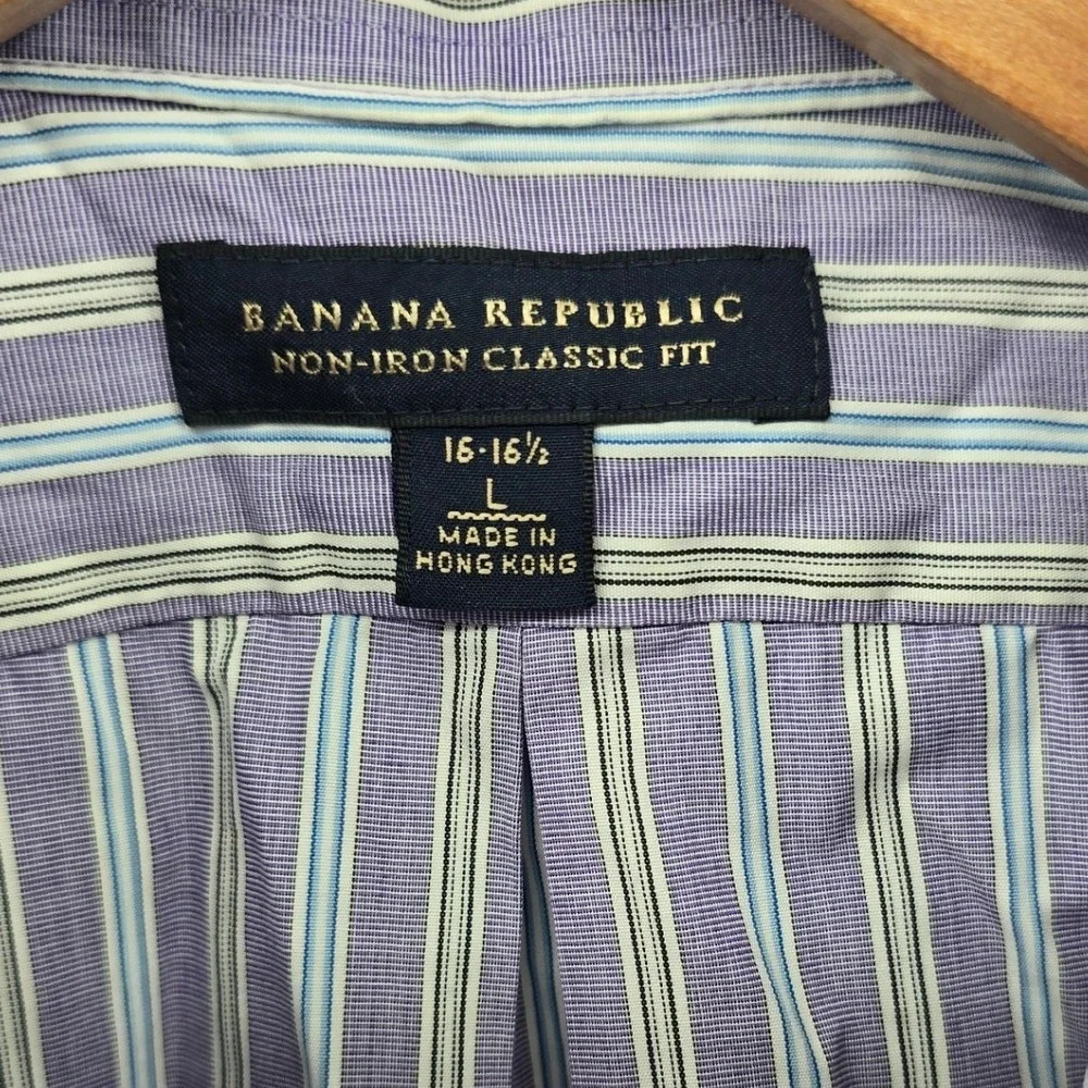 Banana Republic Shirt Men L Purple Blue Striped Non-Iron Classic Fit Long Sleeve